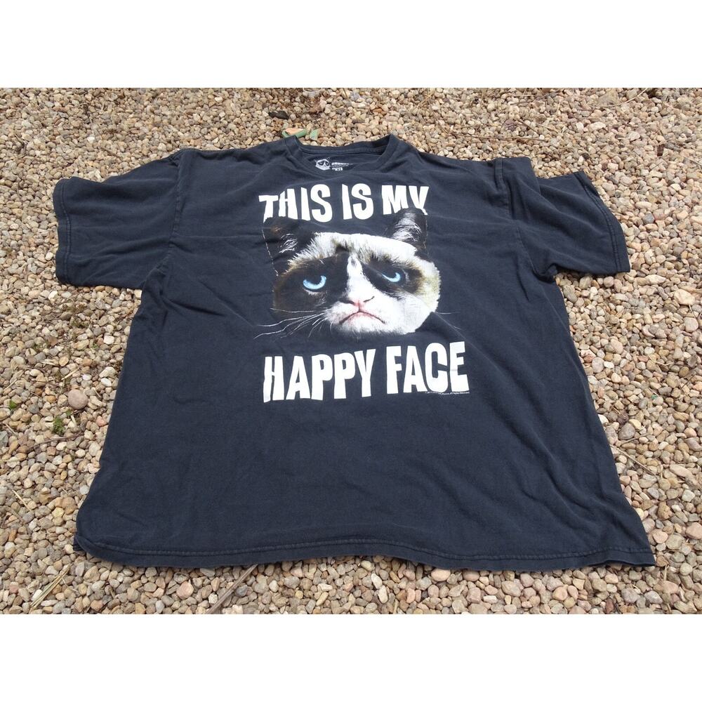 2013 Grump Cat Meme Tshirt This is My Happy Face XXL 2XL Faded Black